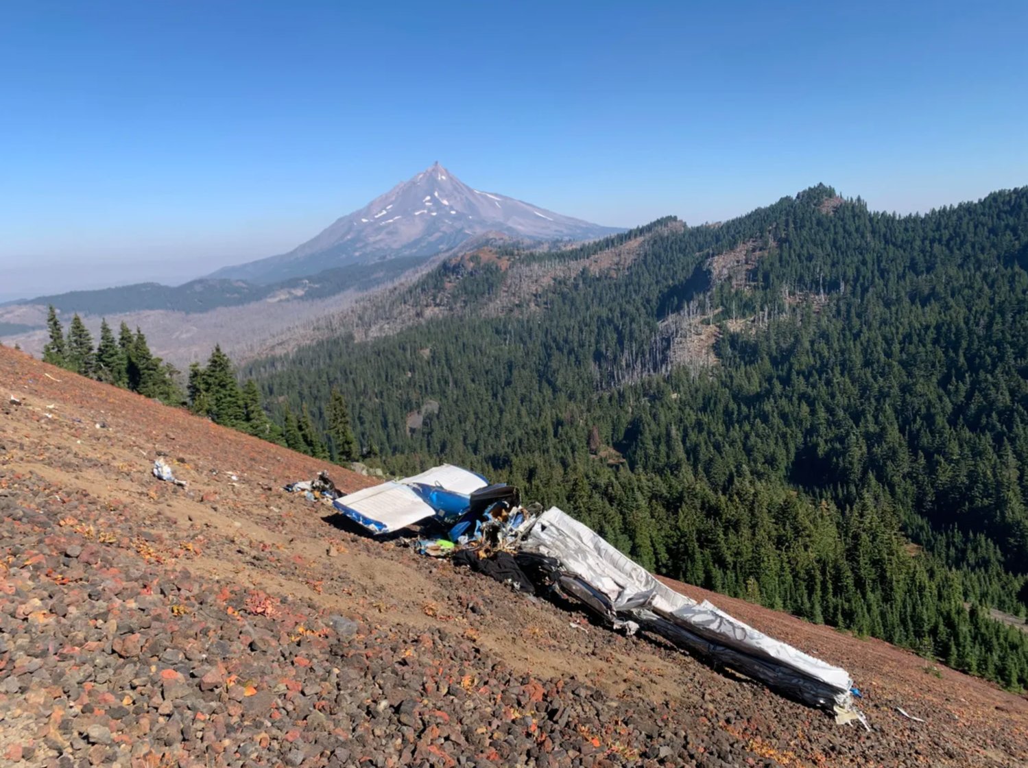 The debris of a plane crash in the Mount Jefferson Wilderness is located in a remote and difficult-to-reach spot.